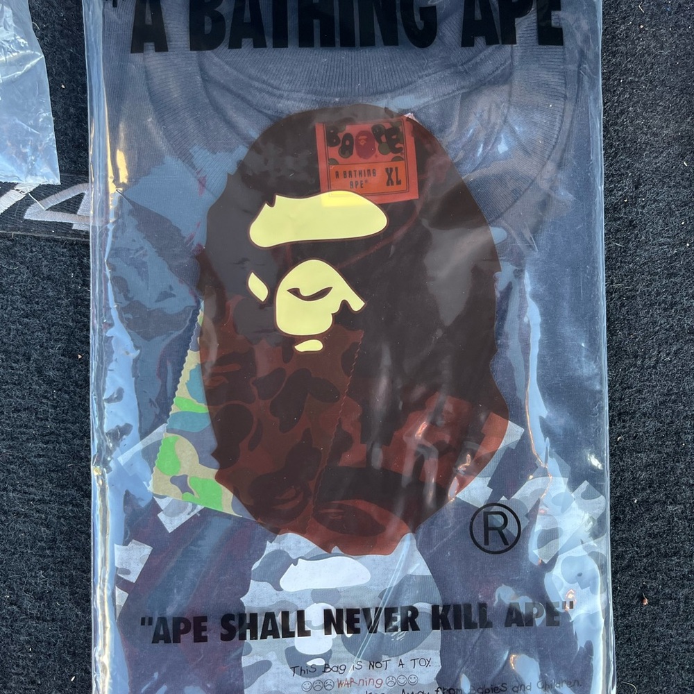 Bape Gray Short Sleeve Tee with Brown and Cream Logo